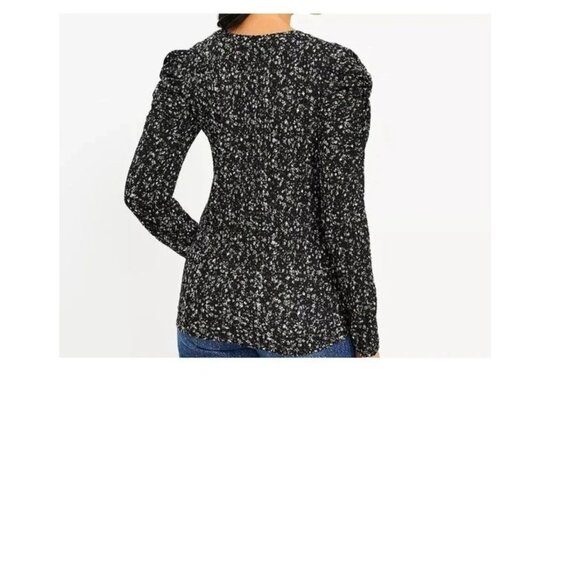 LOFT Women's Top Puffy Sleeve, Waffle Texture Size Small - Picture 2 of 3
